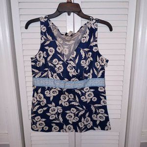 Ann Taylor LOFT Womens Tank Top Size 6 Vneck Navy Blue Floral